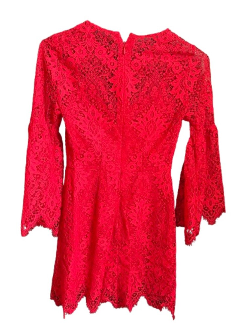 BCBGMAXAZRIA Red Lace Bell Sleeve Mini Dress Women's Size 2 Small Cocktail - Picture 3 of 4